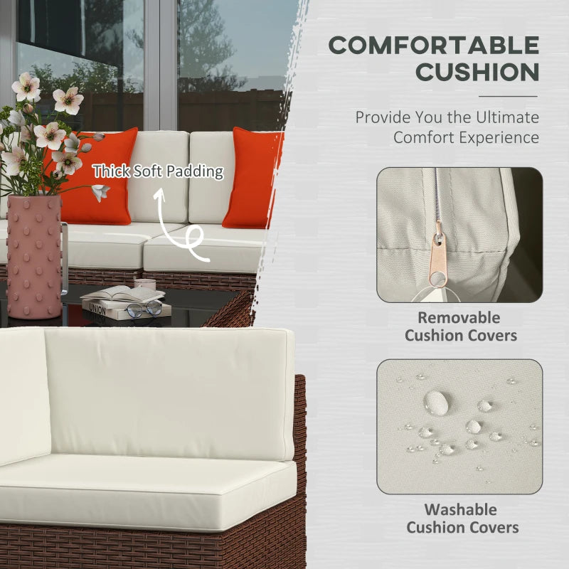 Seven-Piece Brown/Beige Rattan Garden Set With Glass-Top Table