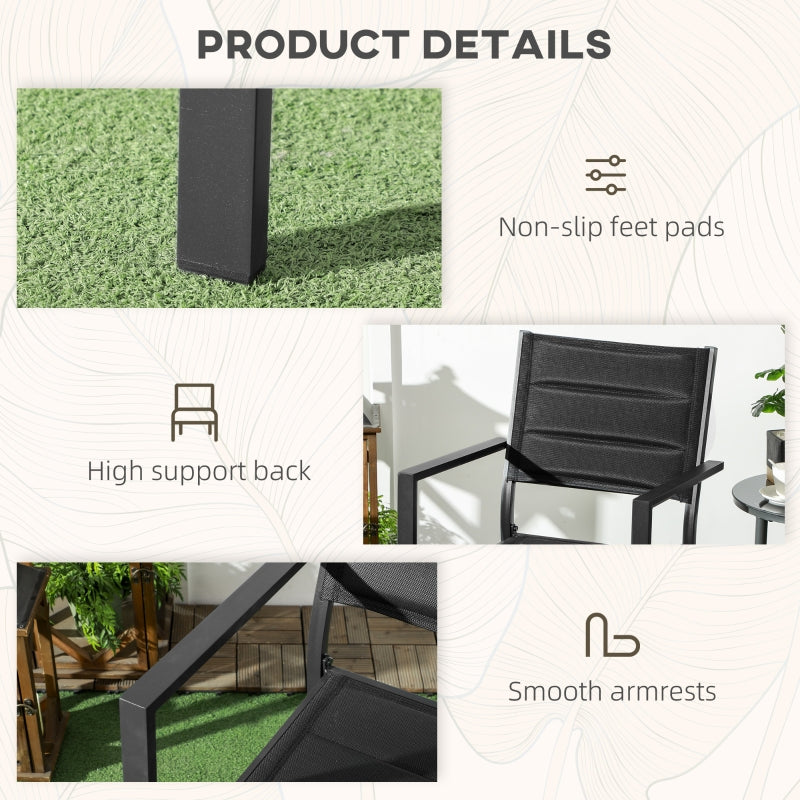 Black Aluminium Stackable Garden Chairs Set of 2