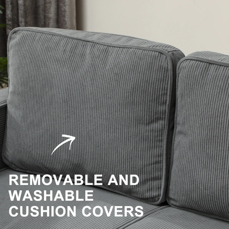 Small Grey Corduroy Two-Seater Sofa for Compact Living Spaces