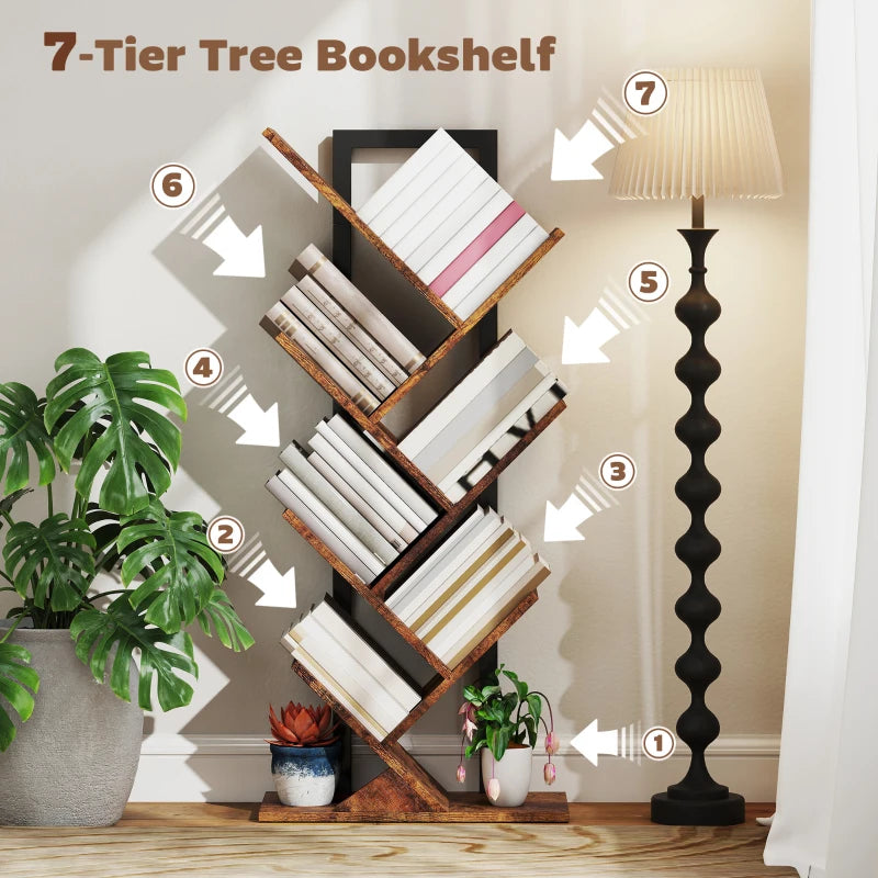 Unique Six-Section Wood-Effect Tree Bookcase - Stylish Storage Solution for Home & Office - Modern Design