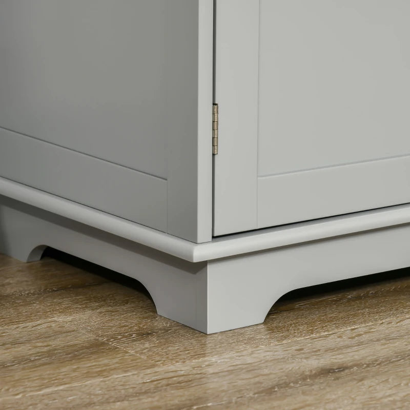 Modern Grey Sideboard with Rubberwood Top & Adjustable Shelves - Perfect for Dining Room & Kitchen Storage