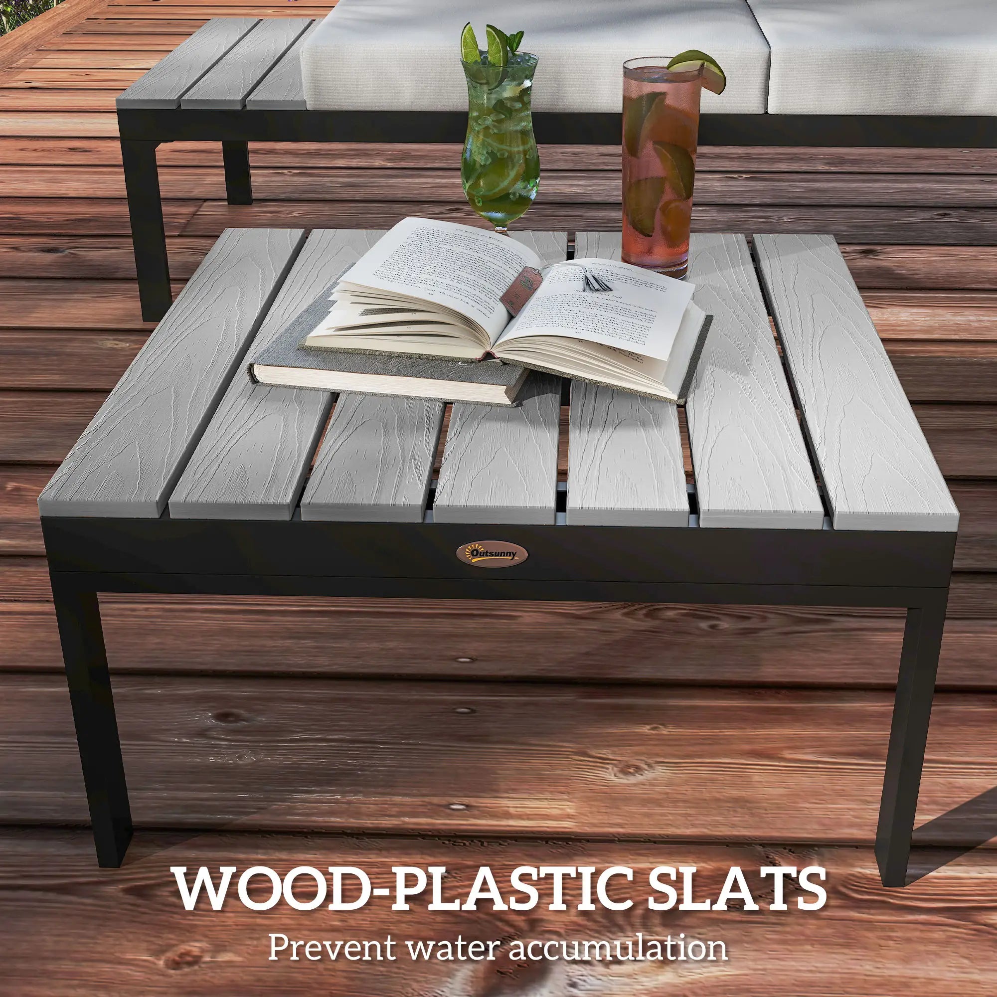 Grey Four-Piece Garden Corner Sofa Set with 2 Loveseats and 2 Coffee Tables