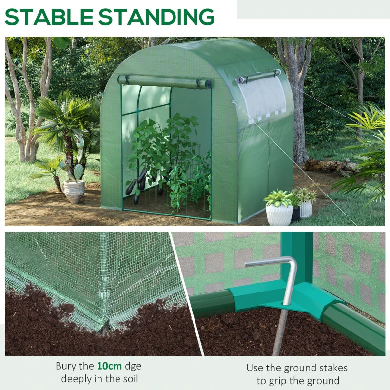 Green Garden Polytunnel Greenhouse with Roll-up Window and Door, 1.8 x 1.8 x 2 m