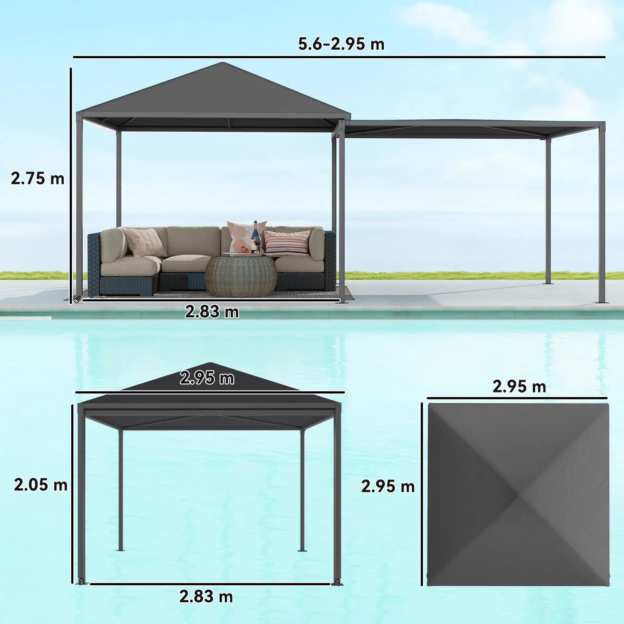 Extendable Metal Hard Top Gazebo with Wheels, UPF30+