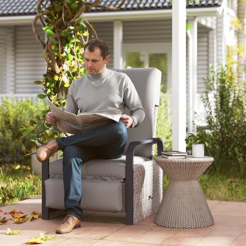 140° Reclining Rattan Armchair in Mixed Grey - Outdoor Patio Furniture for Comfort