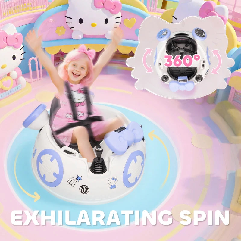 Hello Kitty Kids Ride On Bumper Car with Remote Control Joysticks Music Lights Safety Belt White