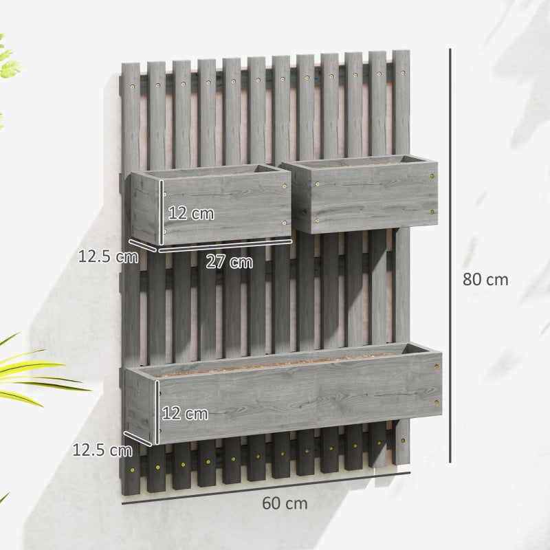 Wall-Mounted Wooden Garden Planters with Trellis - Grey - 3 Planter Boxes with Drainage Holes for Patio - 120cm