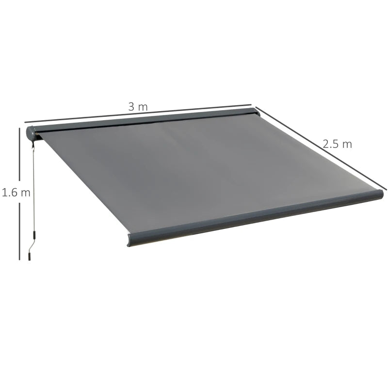 3m x 2.5m Electric  Awning With Cassette Case Dark Grey