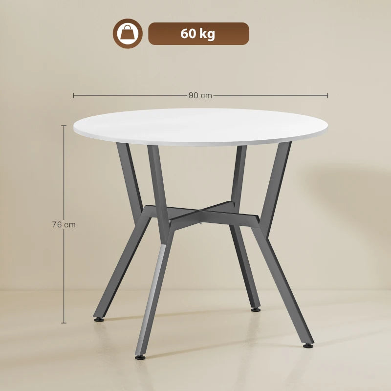 Round High Gloss White Dining Table with Black Legs - 90 x 76 cm Kitchen Table for Living Room & Dining Room