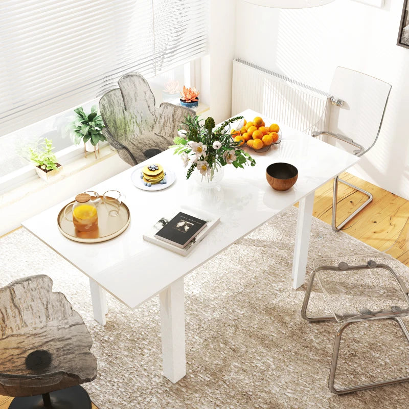 Extendable Six-Person High Gloss White Dining Table - Modern Design for Elegant Dining Rooms