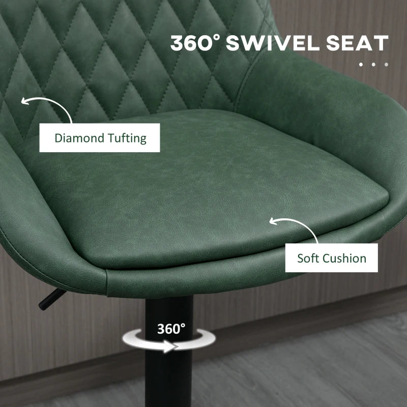 Adjustable Green Swivel Bar Chairs – Set of 2 with Back & Footrest for Counters & Breakfast Bars