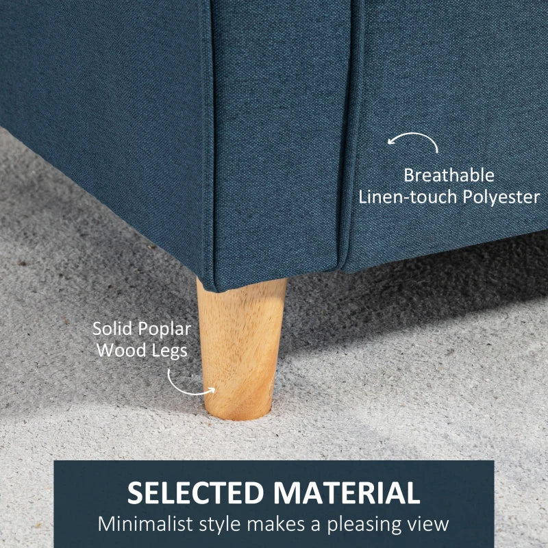 Modern Compact Loveseat Sofa for Living Room with Wooden Legs and Armrests in Blue