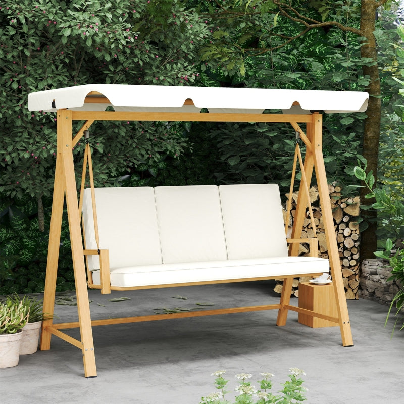 Beige Three-Seater Garden Swing Bench with Adjustable Canopy for Outdoor Relaxation