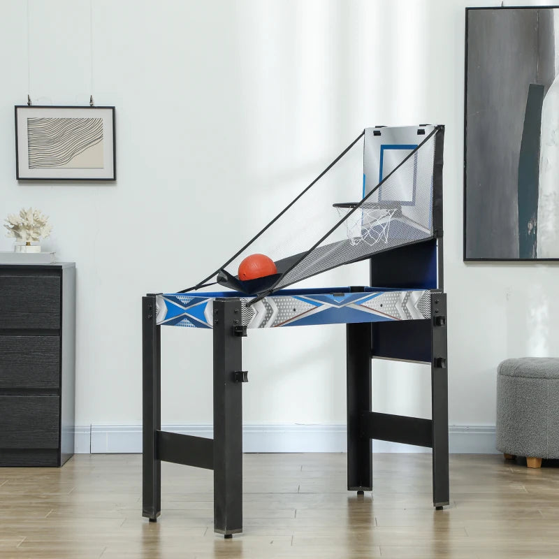 5-in-1 Multi Games Table for Family Fun with Pool Table Tennis Basketball Hockey Archery Blue