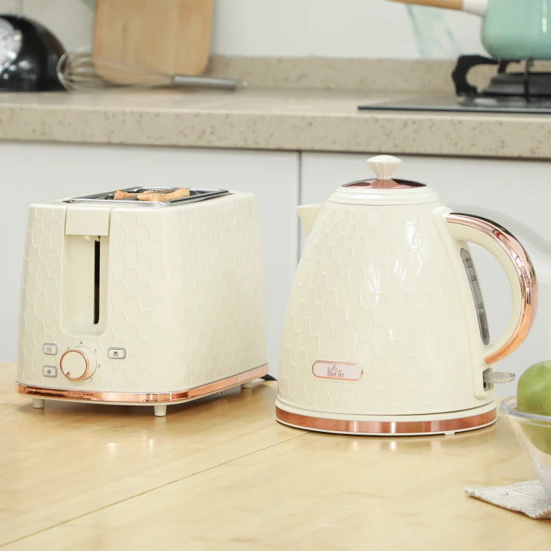 1.7L 3000W Fast Boil Kettle & 2 Slice Toaster Set - Beige, Auto Shut Off, Browning Controls, Kitchen Essentials