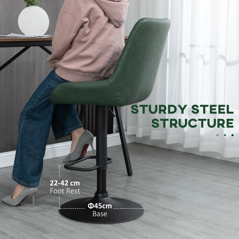 Adjustable Green Swivel Bar Chairs – Set of 2 with Back & Footrest for Counters & Breakfast Bars