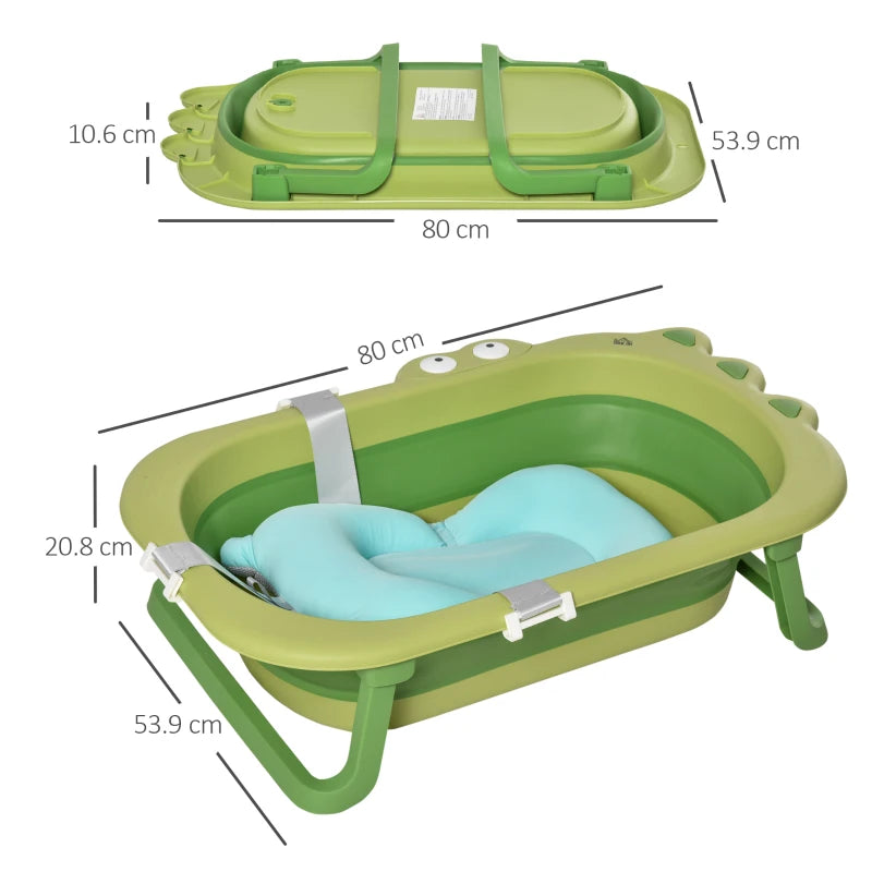 Ergonomic Foldable Baby Bath Tub for Toddlers & Infants 0-3 Years - Non-Slip Portable Design with Baby Cushion - Green