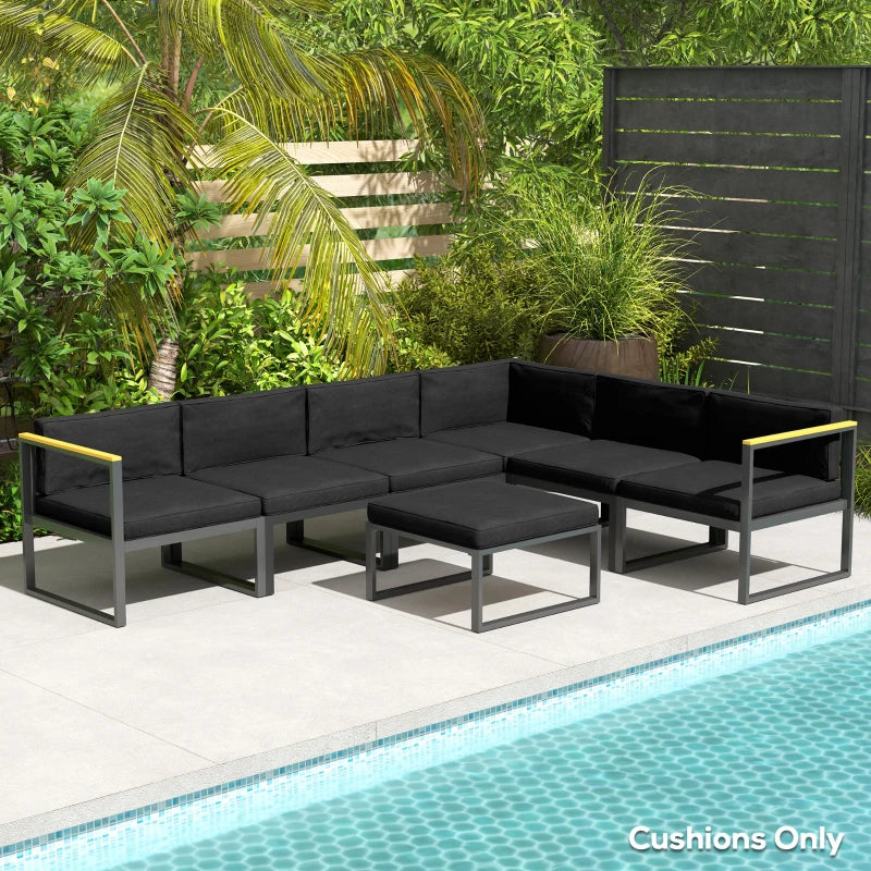 14-Piece Black Outdoor Rattan Furniture Cushion Set - 7 Seat Cushions & 7 Back Cushions for Patio Conversation Set
