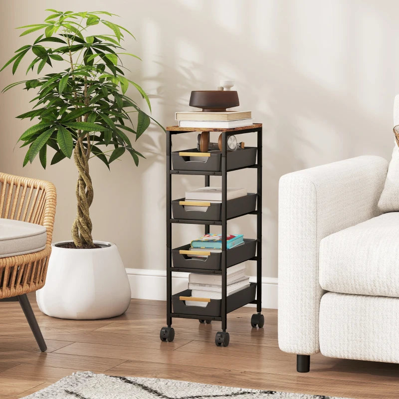 5-Tier Rolling Storage Cart with Wheels for Kitchen and Home Organization Black