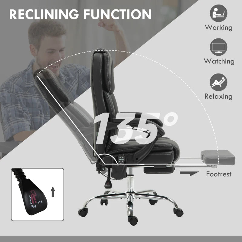 Vinsetto Six Point Vibrating Massage Office Chair - Ergonomic Black Executive Chair for Ultimate Comfort and Relaxation