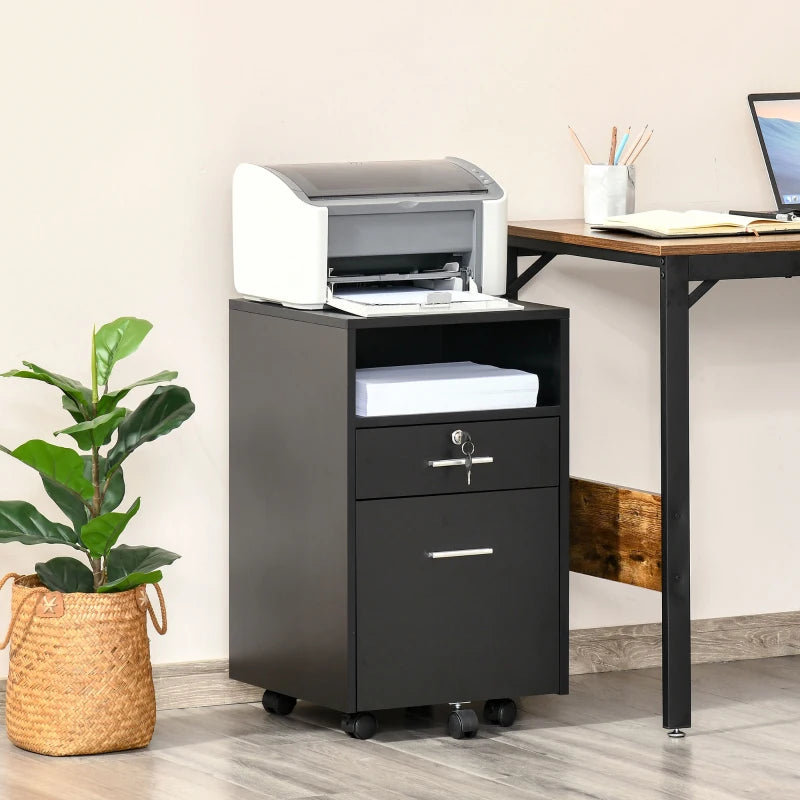 Vinsetto Lockable Two-Drawer Filing Cabinet on Wheels - Stylish Black Storage Solution for Home Office Organization