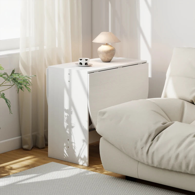 Folding Drop Leaf Dining Table for Small Spaces - Oval Ash Wood-Effect Tabletop for Dining Room