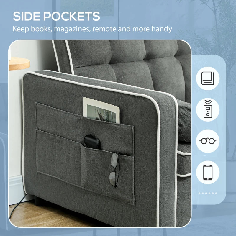 Charcoal Grey Two-Seater Linen-Look Sofa Bed for Stylish Living Spaces