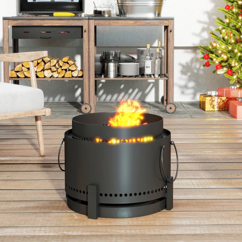 Portable Smokeless Fire Pit with Ash Catcher, 37cm Wood Burning Firepit for Garden Camping