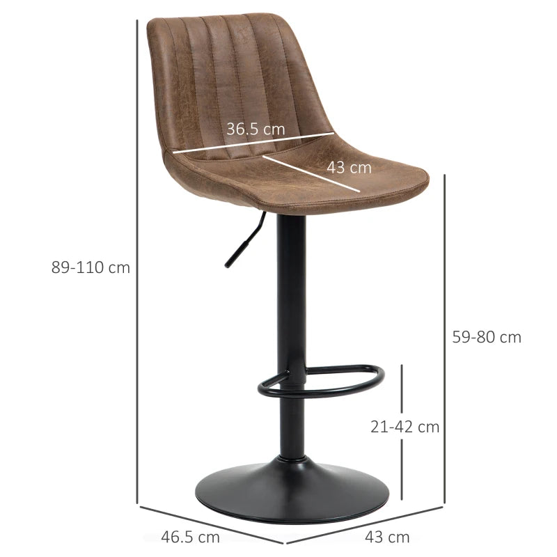 Set of 2 Swivel Bar Stools with Back - Adjustable Counter Height Chairs for Kitchen Island, Brown with Steel Footrest