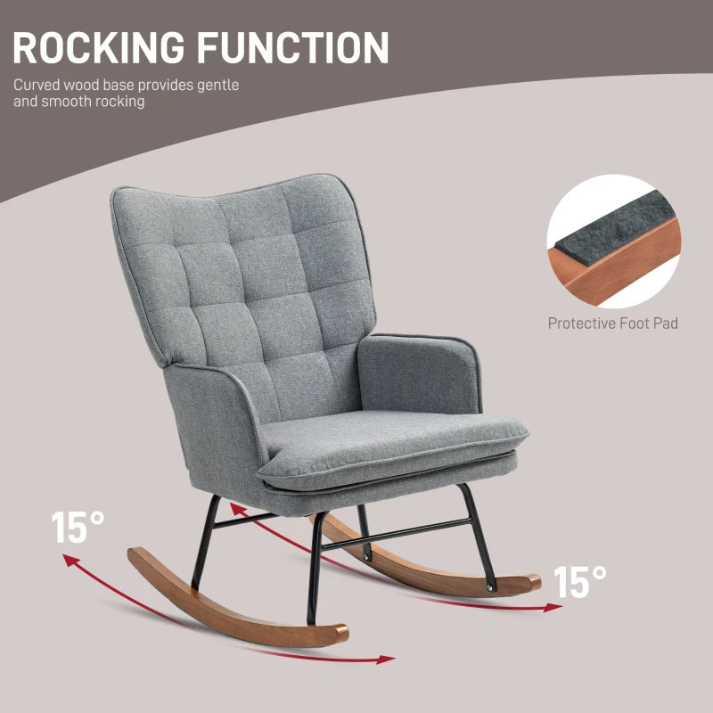 Stylish Grey Linen-Look Rocking Chair and Ottoman Set for Comfortable Relaxation