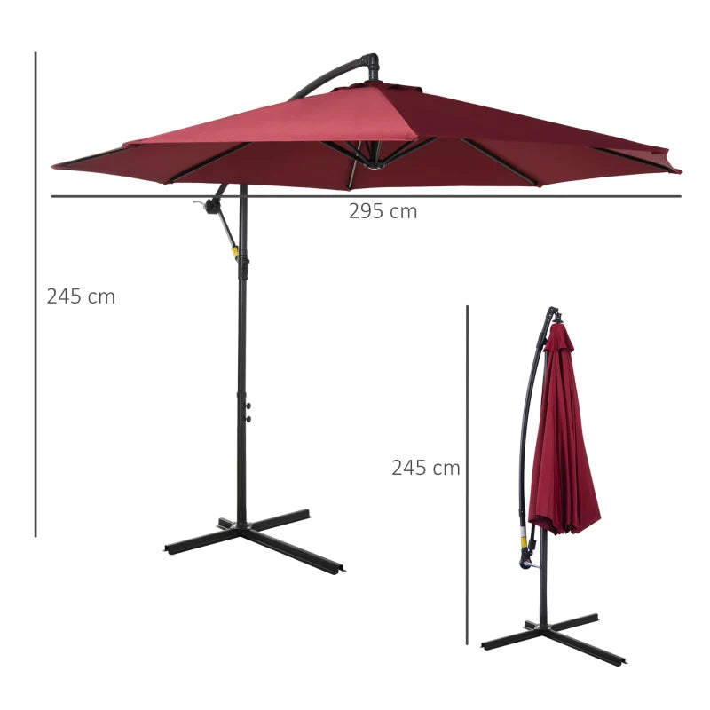 Steel Cantilever Hanging Umbrella Parasol - Dark Green 3M Patio - Wine Red
