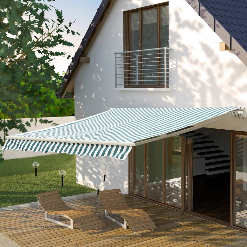 4m x 3m Manual Retractable Awning - Striped Green & White