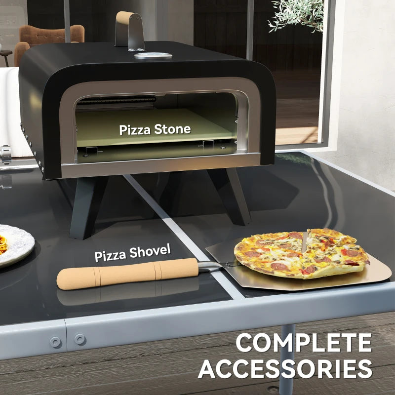 Portable Outdoor Gas Pizza Oven with 12" Stone, Thermometer, Foldable Legs, and Accessories