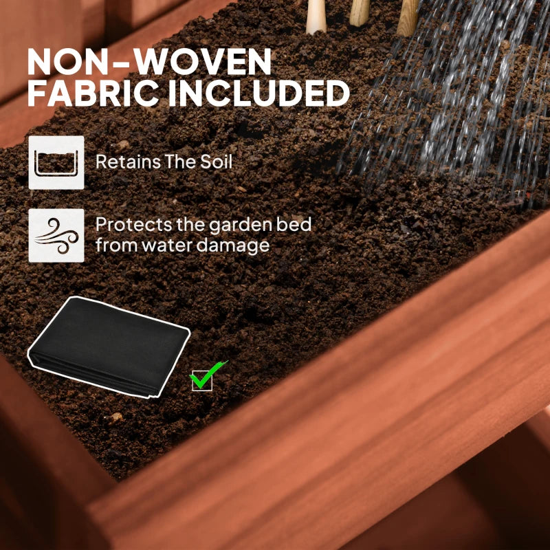 Wall-Mounted Wooden Garden Planters with Trellis - Brown - 3 Planter Boxes with Drainage Holes for Patio - 120cm