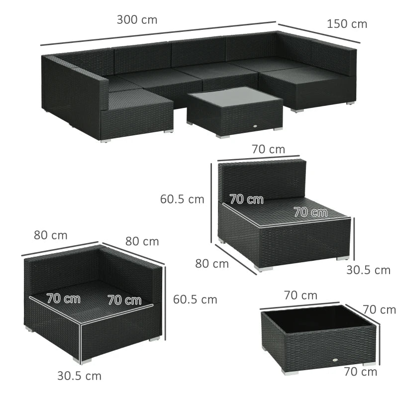 7 Piece Rattan Garden Set With Glass-Top Table