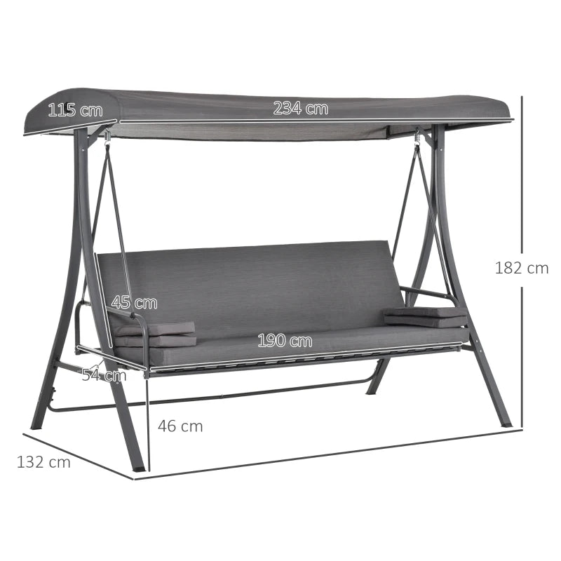 3-Seater Swing Hammock with Adjustable Canopy and Cushion - Garden Patio Furniture