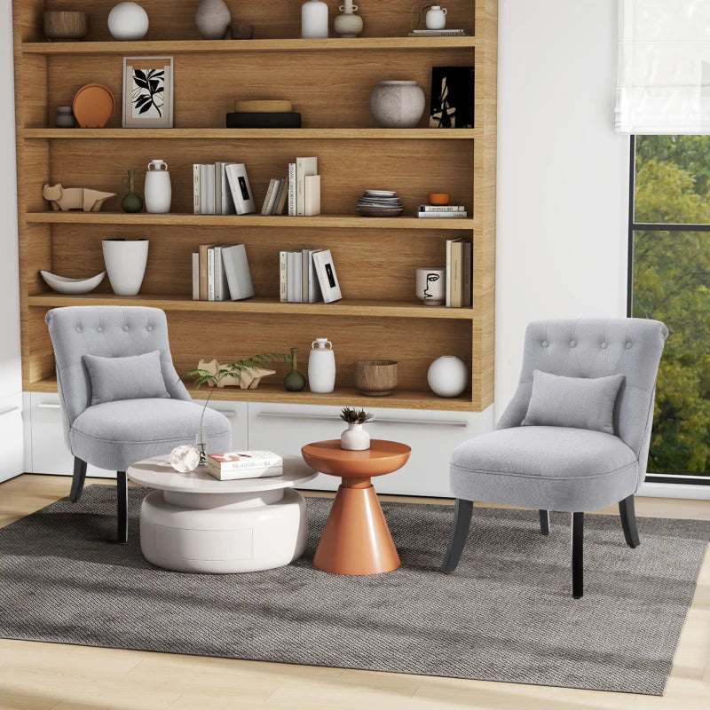 Stylish Grey Fabric Tub Chair with Pillow, Upholstered Single Sofa for Living Room and Bedroom, Set of 2