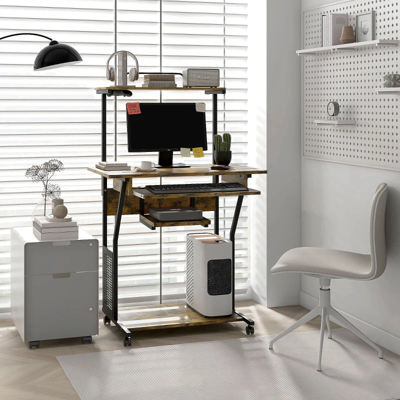 Multi-Storage Work Desk with Sliding Keyboard Tray - Stylish Brown and Black Home Office Furniture