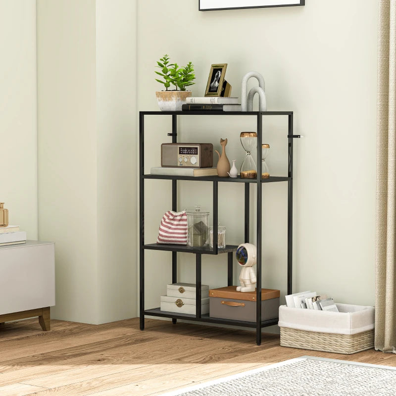 Stylish 4-Tier Charcoal Grey Bookshelf with Open Shelves - Modern Storage Solution for Home or Office