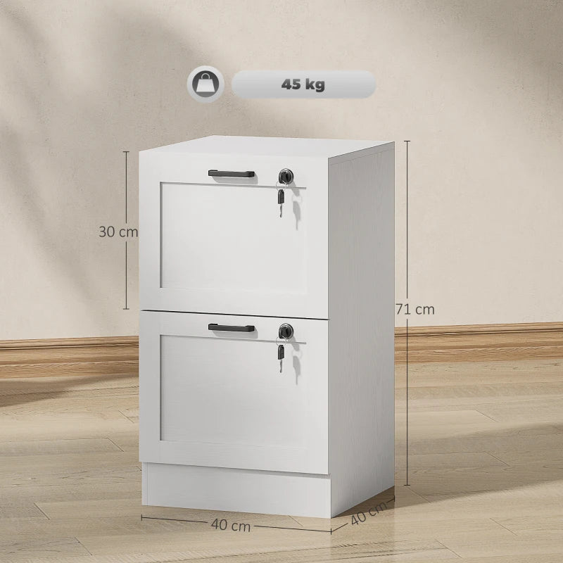 Secure 2-Drawer White Filing Cabinet with Lock - Stylish Storage Solution for Home or Office Organization