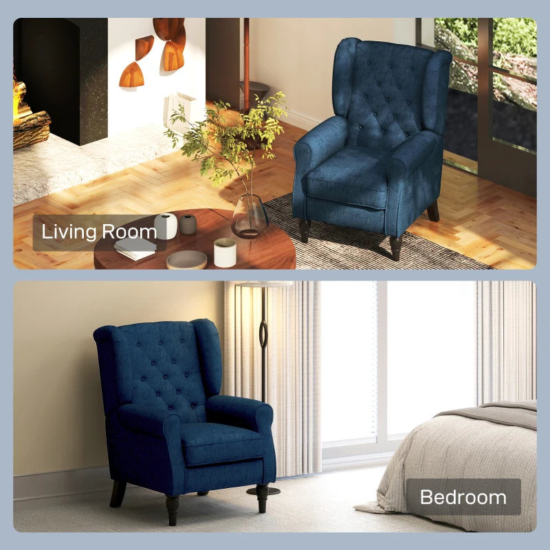 Retro Upholstered Wingback Accent Chair with Button Tufting for Living Room and Bedroom in Blue