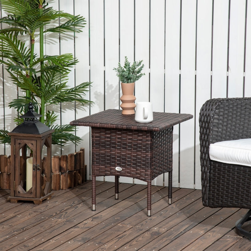 Brown Rattan Outdoor Side Table with Woven Top - Patio & Garden Furniture