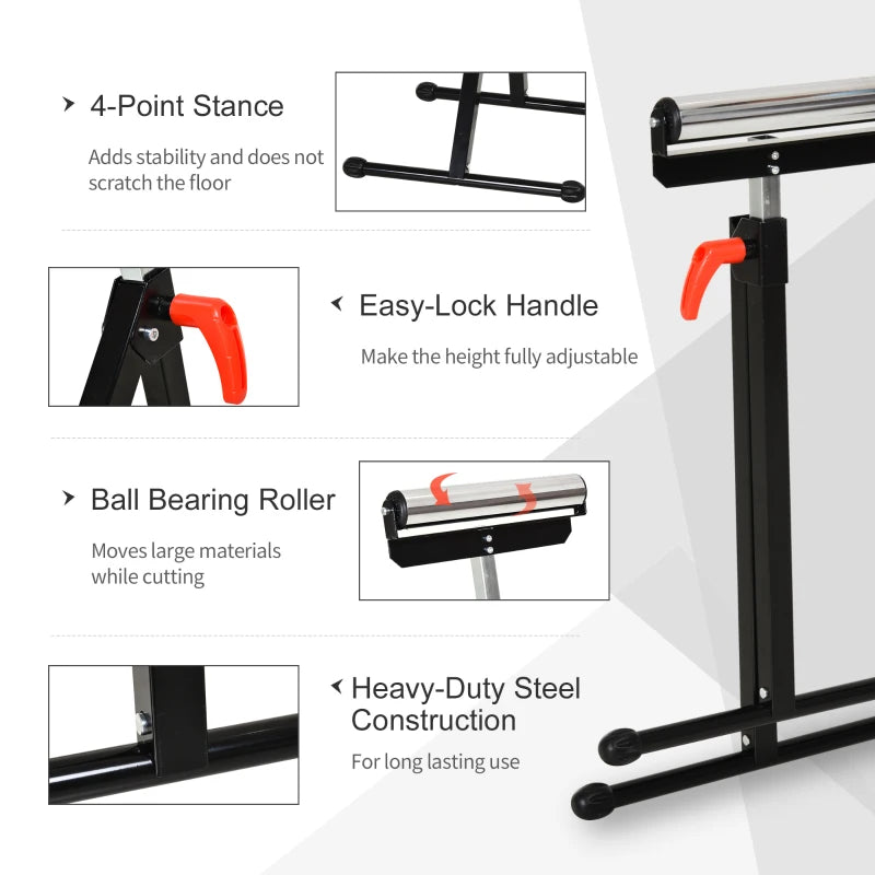 Black Folding Roller Stand for Material Support