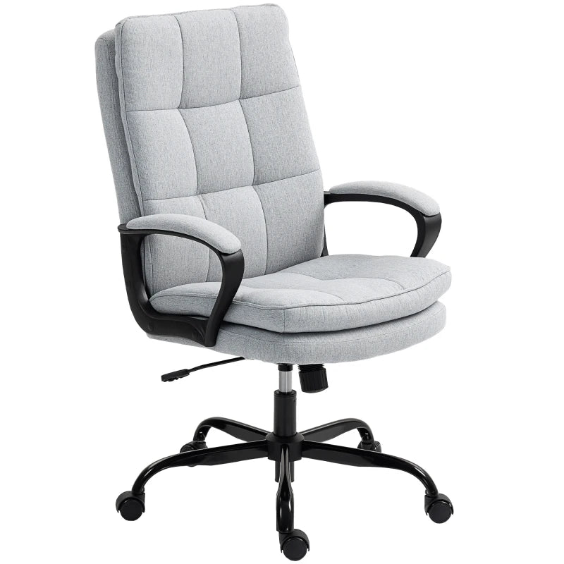Double Padded Light Grey Linen-Look Office Chair for Ultimate Comfort - Ergonomic Design for Home & Office Use
