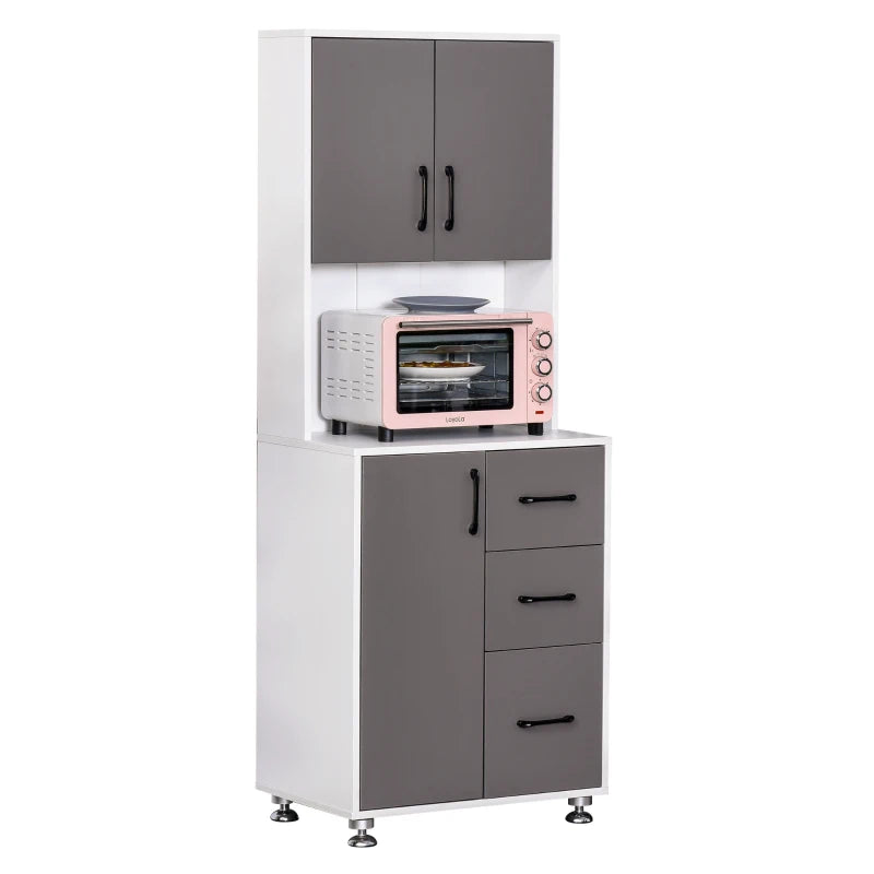 Modern Grey Kitchen Cupboard with Storage Cabinets, 3 Drawers & Open Countertop - Stylish Living Room Furniture