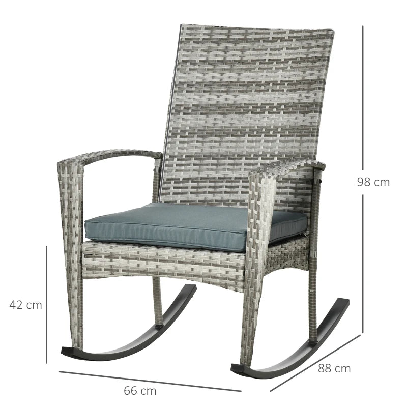 Light Grey Rattan Rocking Chair Set with Armrest and Cushion