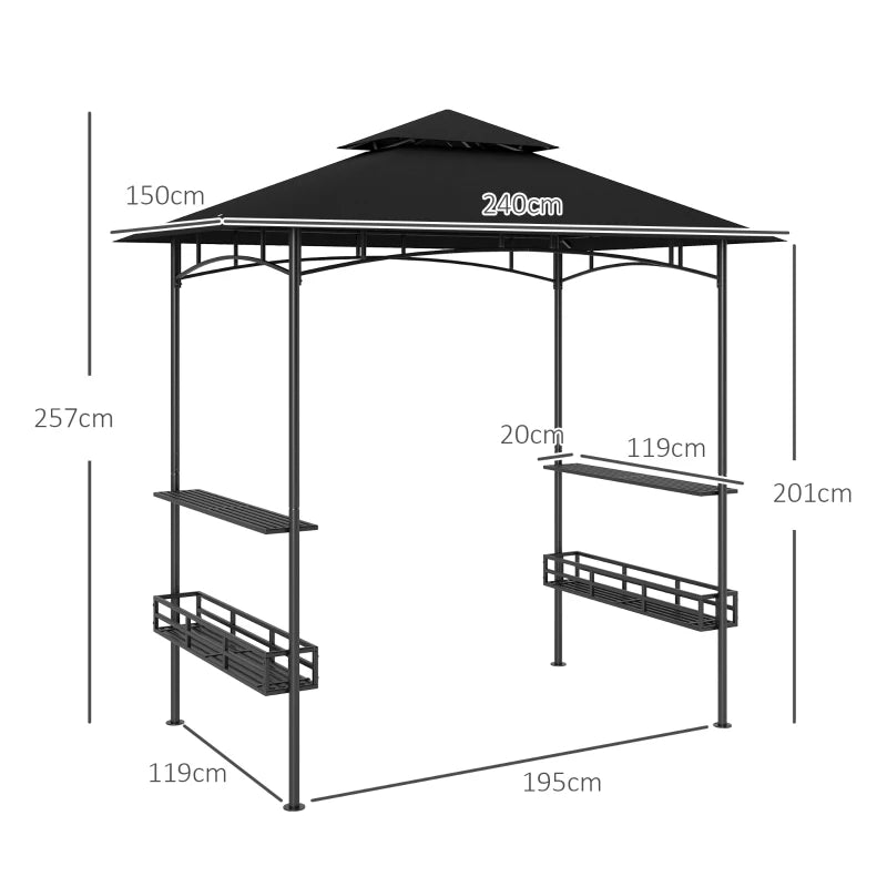 150cm x 240cm Grey BBQ Grill Gazebo with Shelves - Outdoor Cooking Canopy
