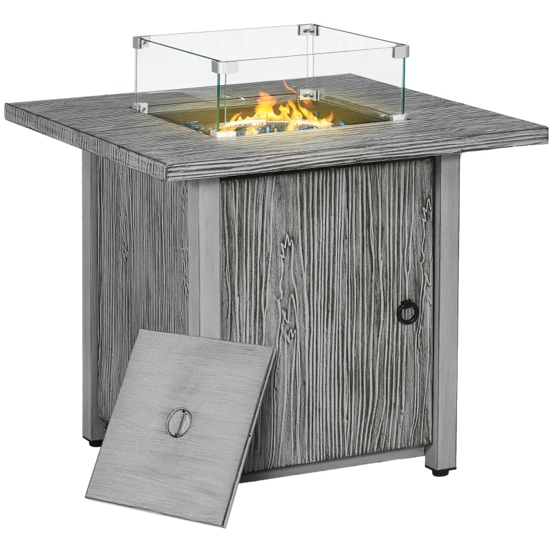 71cm 50,000 BTU Gas Fire Pit Table with Cover & Glass Screen - Stylish Grey Outdoor Heating Solution