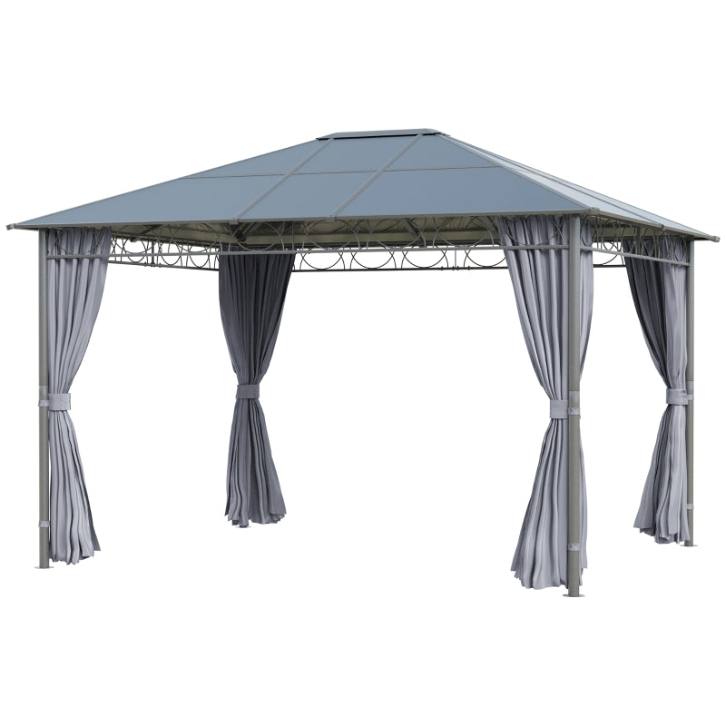 3m x 3.6m Hardtop Gazebo With Curtains - Grey