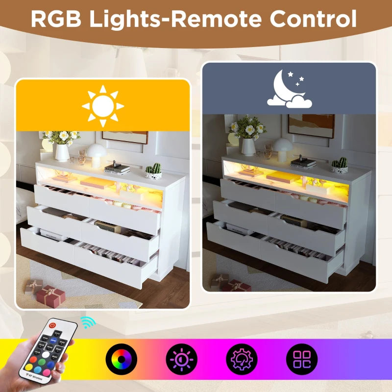 Modern Marbled 6-Drawer Sideboard with RGB LED Lighting - Stylish Storage Cabinet for Living Room & Home Office, 120x40x85 cm, White